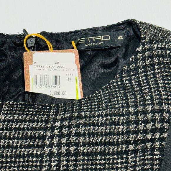 ETRO 42 US/6 Milano Sheath Wool Dress Black Gray Cap Sleeve Round Neck NWT $1680 - Picture 5 of 5